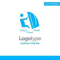 surfista surfando água vento esporte modelo de logotipo sólido azul lugar para tagline vetor