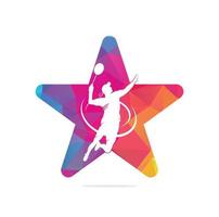 logotipo do conceito de forma de estrela de jogador de badminton - esmagamento de momento vencedor apaixonado. atleta de badminton jovem profissional abstrato em pose apaixonada. vetor