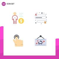 pacote de 4 ícones planos criativos de elementos de design de vetores editáveis de quadro de viagem de dinheiro de dedo de negócios