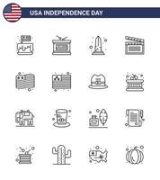 dia da independência dos eua conjunto de 16 pictogramas dos eua do dia da independência dos eua movis americano eua editável elementos de design do vetor do dia dos eua