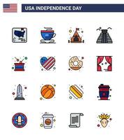 16 ícones criativos dos eua sinais modernos de independência e símbolos de 4 de julho do tambor da independência dia de acampamento americano editável dia dos eua elementos de design vetorial vetor