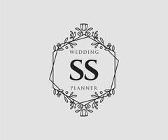 coleção de logotipos de monograma de casamento de letra de iniciais ss, modelos minimalistas e florais modernos desenhados à mão para cartões de convite, salve a data, identidade elegante para restaurante, boutique, café em vetor