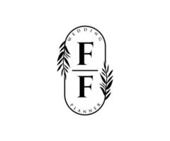 coleção de logotipos de monograma de casamento de letras iniciais ff, modelos modernos minimalistas e florais desenhados à mão para cartões de convite, salve a data, identidade elegante para restaurante, boutique, café em vetor