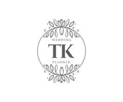 coleção de logotipos de monograma de casamento de carta inicial tk, modelos modernos minimalistas e florais desenhados à mão para cartões de convite, salve a data, identidade elegante para restaurante, boutique, café em vetor