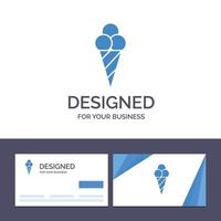 cartão de visita criativo e modelo de logotipo ilustração vetorial de casquinha de sorvete de praia vetor