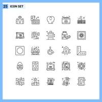 pacote de linha vetorial editável de 25 linhas simples de sentimentos de hardware de conexão calendário do computador elementos de design vetorial editável vetor