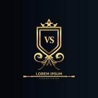 vs letra inicial com royal template.elegant com vetor de logotipo de coroa, ilustração em vetor de logotipo de letras criativas.