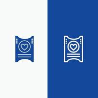 bilhete amor coração casamento linha e glifo ícone sólido bandeira azul linha e glifo ícone sólido bandeira azul vetor