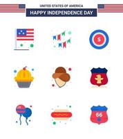 9 sinais planos dos eua símbolos de celebração do dia da independência de estados de guirlanda de bolo de cowboy americano editável elementos de design de vetor do dia dos eua