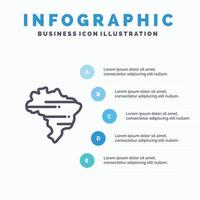 modelo de infográficos de mapa do brasil país azul modelo de ícone de linha de vetor de 5 passos