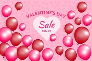 cartaz de venda de dia dos namorados ou banner com balões rosa e vermelhos vetor