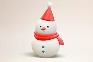 Boneco de neve bonito 3D com chapéu de Natal. ilustração do boneco de neve usando um cachecol vermelho e chapéu de papai noel em um fundo vazio vetor