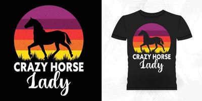 senhora do cavalo maluco cavalo de equitação engraçado design de camiseta de cavalo vintage retrô vetor