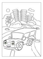 página de coloração de carro de desenho animado feliz e engraçado para crianças amantes de carros vetor
