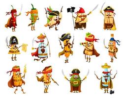 conjunto de personagens engraçados de piratas de comida mexicana tex mex vetor