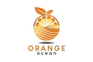 design de logotipo de fruta laranja com conceito criativo de oceano, ilustração vetorial de logotipo de comida e bebida vetor