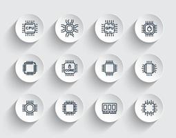 ícones de linha de chipsets, cpu, microchip, processador, microcircuito vetor