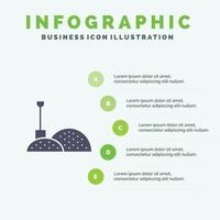 ferramentas de pá de construção infográficos de ícone sólido fundo de apresentação de 5 etapas vetor