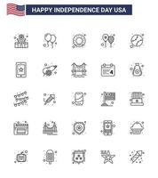 conjunto de 25 ícones do dia dos eua símbolos americanos sinais do dia da independência para baseball américa bandeira rosquinha festa comemorar elementos de design de vetores editáveis do dia dos eua