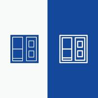construindo linha de porta de casa e ícone sólido de glifo linha de banner azul e banner azul de ícone sólido de glifo vetor