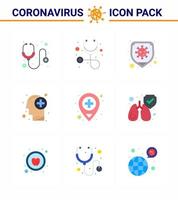 ícones de conscientização do coronavírus 9 ícone de cor plana relacionado ao vírus da corona, como segurança hospitalar médica, saúde humana, coronavírus viral 2019nov elementos de design do vetor da doença
