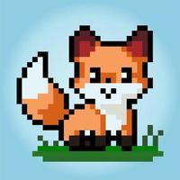 pixel de 8 bits de raposa. animal em ilustração vetorial para recursos de ponto cruz e jogo. vetor