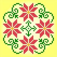 Ornamentos de flores de pixel de 8 bits. círculo de flores para padrões de ponto cruz, em ilustrações vetoriais. vetor