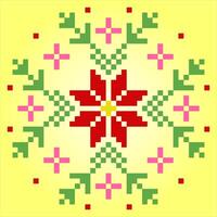 Ornamentos de flores de pixel de 8 bits. círculo de flores para padrões de ponto cruz, em ilustrações vetoriais. vetor