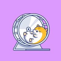 hamster bonito dormindo na ilustração do ícone do vetor dos desenhos animados roda de corrida. conceito animal do ícone do sono isolado vetor premium. estilo cartoon plana