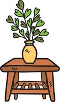 mesa lateral desenhada à mão e ilustração de plantas vetor