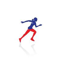 design de logotipo do clube de corredor de fitness feminino. executando o design do logotipo das mulheres. conceito de logotipo de corrida saudável vetor