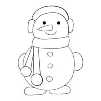 boneco de neve bonito dos desenhos animados com uma linha fina. ilustração em vetor de um doodle.