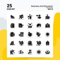 25 conjunto de ícones de negócios e educação 100 eps editáveis 10 arquivos idéias de conceito de logotipo de negócios design de ícone de glifo sólido vetor