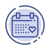 dia do calendário amor casamento linha pontilhada azul linha ícone vetor