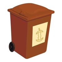 ícone de lata de lixo marrom, estilo cartoon vetor