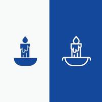 linha de feriado de páscoa de fogo de vela e ícone sólido de glifo banner azul linha e ícone sólido de glifo banner azul vetor