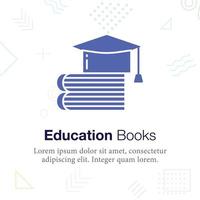 livros de educação com ícone de ilustração vetorial de chapéu de formatura, relacionado à escola e educação vetor