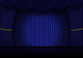 ópera de cortina azul, cortinas de palco de cinema ou teatro. holofotes no fundo de cortinas de veludo fechadas. ilustração vetorial vetor