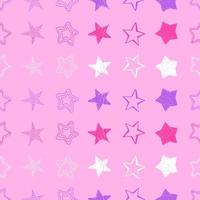 fundo sem emenda de estrelas doodle. estrelas desenhadas à mão coloridas em fundo rosa. ilustração vetorial vetor