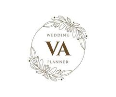 coleção de logotipos de monograma de casamento de carta inicial va, modelos modernos minimalistas e florais desenhados à mão para cartões de convite, salve a data, identidade elegante para restaurante, boutique, café em vetor