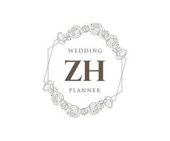 coleção de logotipos de monograma de casamento de letra inicial zh, modelos modernos minimalistas e florais desenhados à mão para cartões de convite, salve a data, identidade elegante para restaurante, boutique, café em vetor