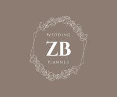 coleção de logotipos de monograma de casamento de letra inicial zb, modelos modernos minimalistas e florais desenhados à mão para cartões de convite, salve a data, identidade elegante para restaurante, boutique, café em vetor