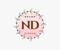 inicial nd logotipo feminino. utilizável para logotipos de natureza, salão, spa, cosméticos e beleza. elemento de modelo de design de logotipo de vetor plana.