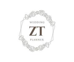 coleção de logotipos de monograma de casamento de letra inicial zt, modelos modernos minimalistas e florais desenhados à mão para cartões de convite, salve a data, identidade elegante para restaurante, boutique, café em vetor