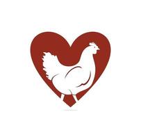 design de logotipo de vetor de conceito de forma de coração de galinha. símbolo de ícone de vetor de pássaro de frango.