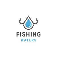 modelo de design de ícone de logotipo de gota de água de pesca vetor plano