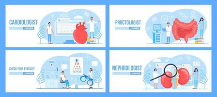 cardiologista, proctologista, nefrologista, vetor de conjunto de conceito de oftalmologista para página inicial, médico