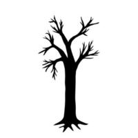 silhueta negra de corpo inteiro de uma árvore com raízes e sem folhas. ilustração em vetor de uma árvore de outono. ilustração desenhada à mão rastreada