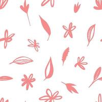 flores cor de rosa sem costura padrão e folhas em estilo grunge em um fundo de saia. imitando detalhes de plantas desenhadas à mão. ilustração florística vetorial vetor