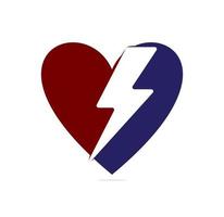 logotipo do coração do trovão, sinal elétrico com um coração, elemento de design do logotipo da energia do amor, raio no design do logotipo em forma de coração. vetor